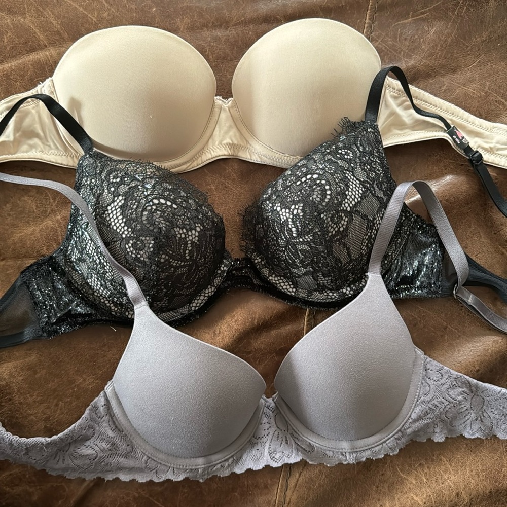 Three push up bras - nwt size 32A black, strapless. Victoria’s Secret and Aerie
